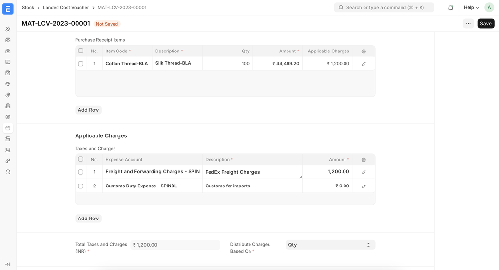Landed Cost Voucher