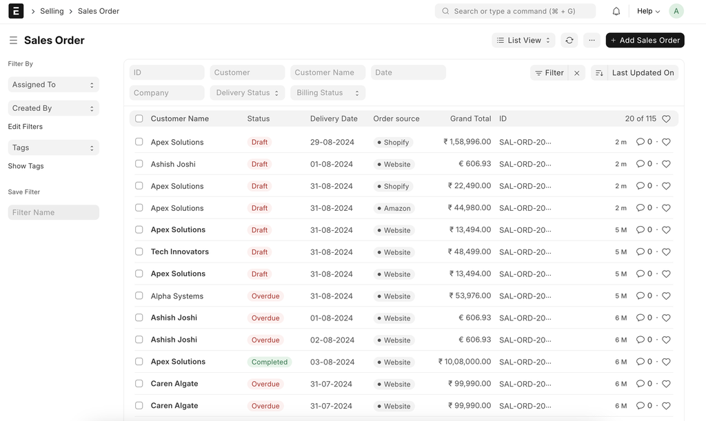 Sales Order List
